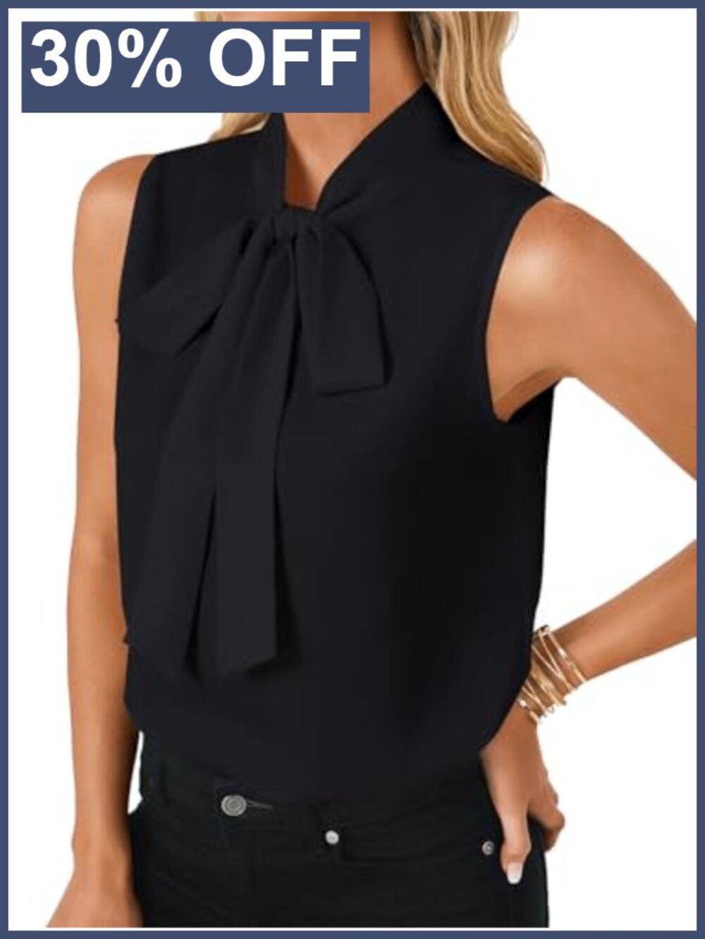 LYANER Women's Bow Tie Neck Sleeveless Tank Top Business Casual Blouse